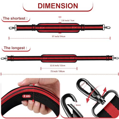 ZINZ 75" Shoulder Strap with Fixed Pad and Dual Balanced Buckles，Black-Red-Black Stripe - color: Black-red-black Stripe