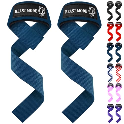TECEUM Lifting Straps for Weightlifting Gym Strength Training - Wrist Straps with Neoprene Padded Cotton - Men & Women – Ideal for Powerlifting, Bodybuilding & Deadlifts - color: Navy Blue, size: 18" - Beast Mode