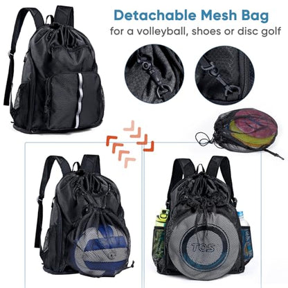 Large Beach Backpack Waterproof Sandproof - Customized Oversized Drawstring Pool Bag with Shoe Compartment for Toiletries, Towels, Gym, Travel - color: Black, size: Large