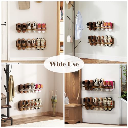 Nisorpa 2 Pcs Wall Mounted Shoe Rack Rustic Burnt Wood, Wall Hanging Shoe Rack Mounted, Shoes Storage Organizer Footwear Holder for Entryways Closet Mudroom Hallways, 30 Inch, Holds 3 Pairs - size: 30 inch