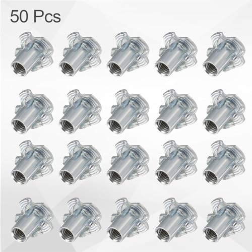 HARFINGTON M5x12mm T-Nuts 4 Pronged Tee Nut 0.57" x 0.47" Fully Thread Carbon Steel Inserts for Wood, Rock Climbing Holds, Cabinetry, Furniture 50pcs - size: M5x12mm