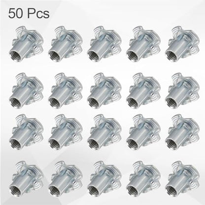 HARFINGTON M5x12mm T-Nuts 4 Pronged Tee Nut 0.57" x 0.47" Fully Thread Carbon Steel Inserts for Wood, Rock Climbing Holds, Cabinetry, Furniture 50pcs - size: M5x12mm