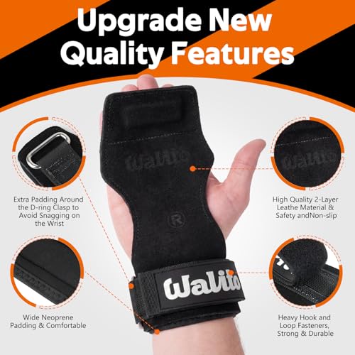 Weight Lifting Wrist Strap，Double Layer Leather Wrist Wraps with Neoprene Padding for Weightlifting & Deadlifts – Adjustable Gym Straps for Men & Women - color: Black