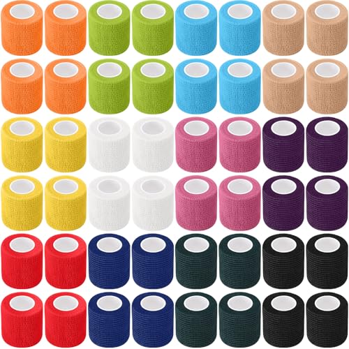 Treela 64 Pack 2" x 5 Yards Self Adhesive Cohesive Bandage Wraps, Elastic Breathable Athletic Tape, Flexible Self Adherent Bandage Rolls for Wrist, Ankle, Fingers, Sports & Pets (Colorful) - color: Colorful, size: 2 Inch X 5 Yard