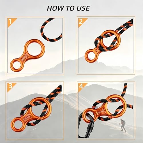 Figure 8 Descender, 30kN Climbing Descender, Heavy Duty 7075 Aluminum Belay & Rappel Equipment for Climbing, Mountaineering, Arborist, Caving, Aerial Yoga - color: 35kN-Orange