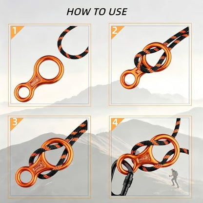 Figure 8 Descender, 30kN Climbing Descender, Heavy Duty 7075 Aluminum Belay & Rappel Equipment for Climbing, Mountaineering, Arborist, Caving, Aerial Yoga - color: 35kN-Orange