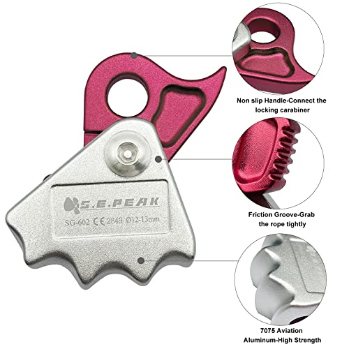 Detachable Climbing Ascender 15kN Rope Grab Ascender, Flip Line Adjuster, Fall Protection Belay Device for Rock Climbing,Tree Arborist/Fit for 11~13 MM Rope - color: Silver-undetachable