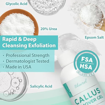 Ebanel Salon Grade Callus Remover for Feet with 20% Urea, Pedicure Gel Peel | with Salicylic Acid, Glycolic Acid, Epsom Salt, Heel Toe Foot Callus and Dead Skin Remover Gel for Feet, Cracked Heel Repair - size: 8.5 Ounce (Pack of 1)