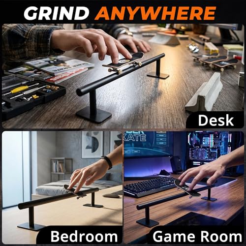 Fingerboard Rail 11" Metal Round Grind Rail Non-Slip Stable Base for Smooth Slides & Grinds Fingerboard Trick Training Obstacle Fits Tech Deck Mini Skate Park & Desk Setup