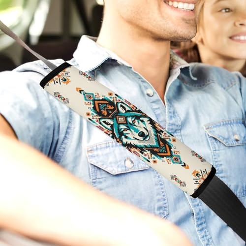 Universal Fit Aztec Navajo Wolf Seat Belt Shoulder Pad for Adult Use, Most Cars, 1 Pair Harness Pads Strap Anti-Slip Pad - color: Pattern 782