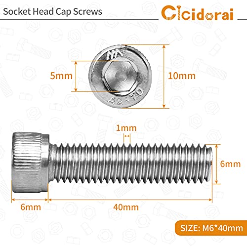 M6-1.0 x 40mm Socket Head Cap Screws Bolts, 304 Stainless Steel (A2-70), Allen Socket Drive, Bright Finish, Full Machine Threads, Quantity 25 - size: M6 x 40mm(25 PCS)
