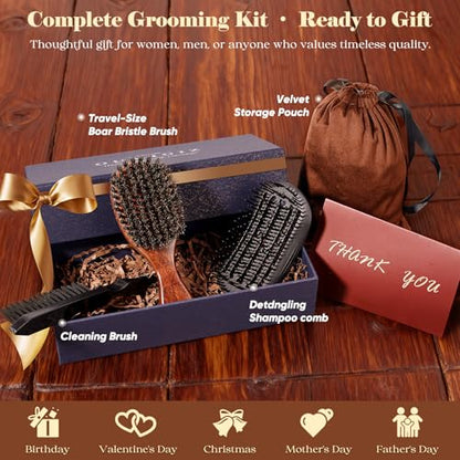 Small 100% Boar Bristle Hair Brush Since 1965 British Craftsmanship | Handmade Natural Wooden Travel Hairbrush/Beard Brush, Soft Bristles Gentle Smoothing Women Men Kids Thin Fine Hair, Portable - size: Small