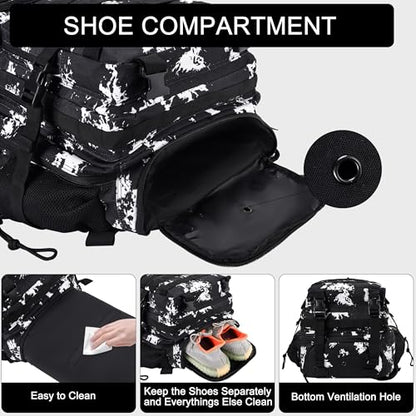 LHI Military Tactical Backpack for Men and Women 45L Army 3 Days Assault Pack Bag Large Rucksack with Shoe Compartment - color: 1.5 Black Lightning