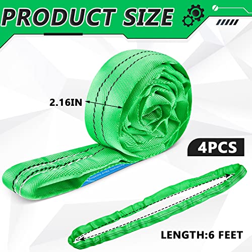 Fabbay 4 Pcs 6.6 Feet Heavy Duty Polyester Endless Loop Round Lift Slings Lifting Straps for Hoist Towing Moving Furniture Rigging Equipment, 5300 lb Vertical 4200 lb Choker 10600 Lbs Basket(Green) - color: Green, size: 6.6 Feet