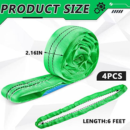 Fabbay 4 Pcs 6.6 Feet Heavy Duty Polyester Endless Loop Round Lift Slings Lifting Straps for Hoist Towing Moving Furniture Rigging Equipment, 5300 lb Vertical 4200 lb Choker 10600 Lbs Basket(Green) - color: Green, size: 6.6 Feet