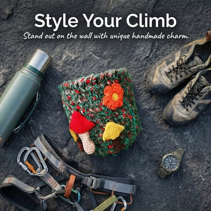 Handmade Crochet Rock Climbing Chalk Bag, Fun Plush Animal Chalk Pouch with Drawstring, Adjustable Waist Belt for Indoor Outdoor Bouldering Sport Climbing - style: Flower
