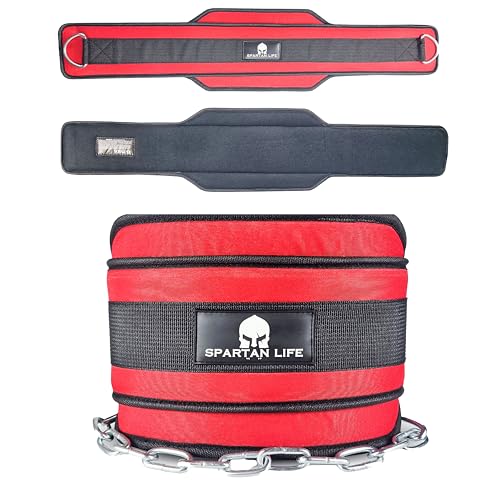 Dip Belt for Weightlifting, Weighted Belt with Chain for Pullup, Gym Lifting Belt for Powerlifting, Squat, Bodybuilding, Heavy Duty Steel, Workout Belt with Comfortable Neoprene Support - color: Red