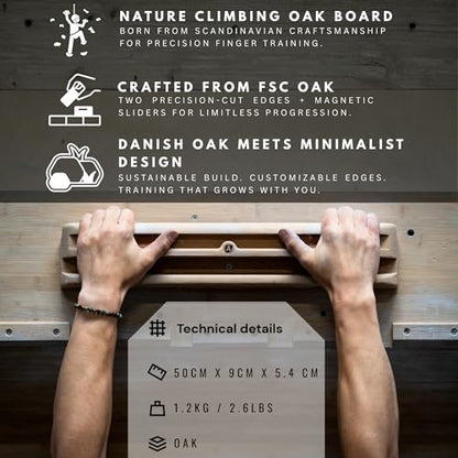 Oak Board - Premium Hangboard Rock Climbing Training as Climbing Fingerboard with Jugs, Slopes and Edges, Pockets as Door Mounted Training Station Rock Climbing Pull Up Bar