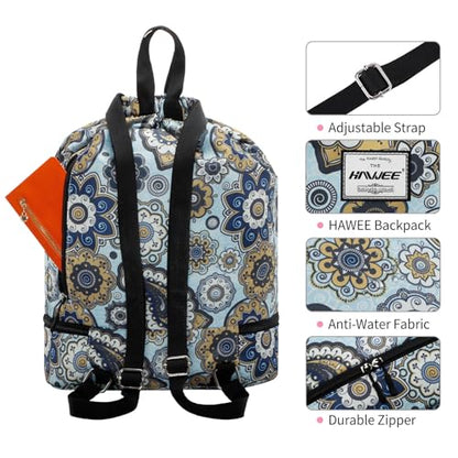 Dry Wet Drawstring Backpack with Shoe Compartment for Women Adjustable Gym Bag - color: Geometric Flower
