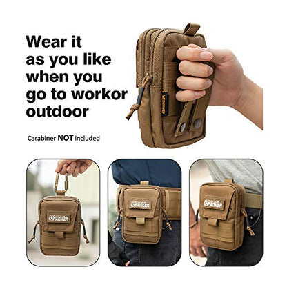 EXCELLENT ELITE SPANKER Tactical Molle EDC Pouch with Cellphone Pouch | Molle admin pouch,molle utility pouch,tool pouch,Organizer Nylon Belt Waist Bag - color: Coyote Brown