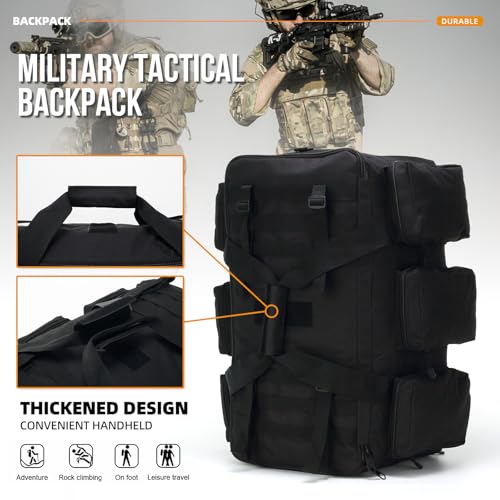 3 In 1 Military Duffel Bag 50L Gym Bag for Men Convertible Weekender Backpack for Sports Travel Basketball - color: 50L-Black