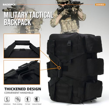 3 In 1 Military Duffel Bag 50L Gym Bag for Men Convertible Weekender Backpack for Sports Travel Basketball - color: 50L-Black