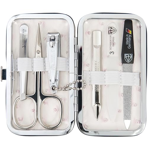 3 Swords Germany - Brand Quality 6 piece Manicure Pedicure Grooming kit Set - Scissors, Metal and Glass Nail File, Clipper, Tweezers with Synthetic Leather case - Ostrich - color: Ostrich