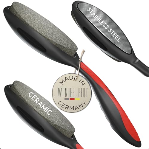Made in Germany Ceramic Stone and Stainless Steel Foot File, Double Sided Callus Remover, Feet Scrubber, Professional Pedicure Foot Care Tool Rasp, Long Lasting Foot Buffer, Heel Scraper, Wonder Pedi - style: Classic