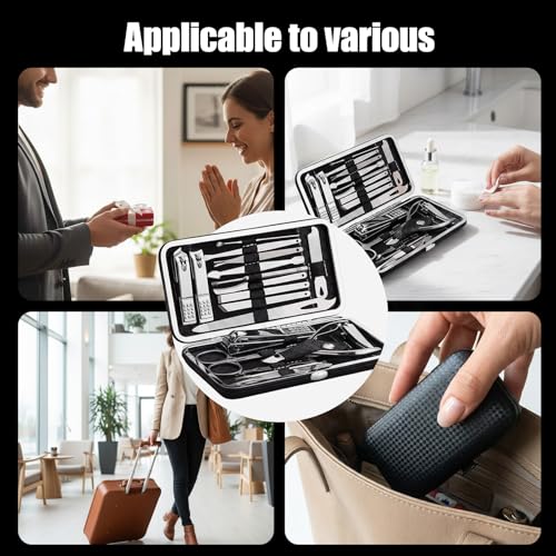 Grooming Kit Home and Travel-Manicure Set 19, Nail Clipper Set, Portable Nail Kit, Travel Nails Kits(Black) - color: Black, size: 19 Piece Set