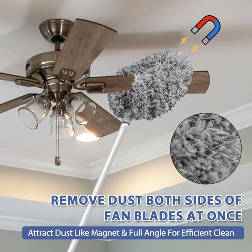 FONUNO Ceiling Fan Cleaner Duster High Ceiling Extended Fan Blade Cleaner | Reusable Microfiber Ceiling Fan Duster with Extension Handle from 13 to 50 Inch for Furniture Bookshelves Wall Door, Gray - color: Gray