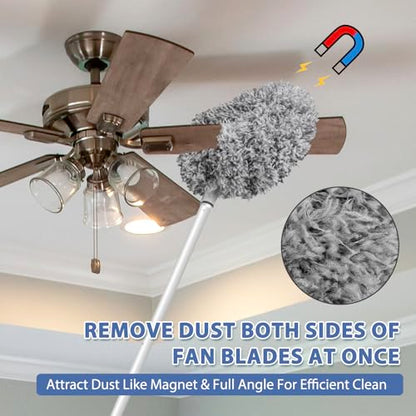 FONUNO Ceiling Fan Cleaner Duster High Ceiling Extended Fan Blade Cleaner | Reusable Microfiber Ceiling Fan Duster with Extension Handle from 13 to 50 Inch for Furniture Bookshelves Wall Door, Gray - color: Gray