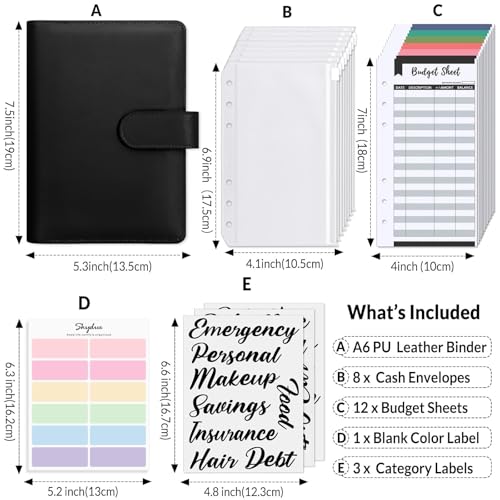 SKYDUE Budget Binder, Money Saving Binder with Zipper Envelopes, Cash Envelopes and Expense Budget Sheets for Budgeting - color: Black