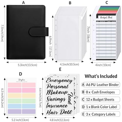 SKYDUE Budget Binder, Money Saving Binder with Zipper Envelopes, Cash Envelopes and Expense Budget Sheets for Budgeting - color: Black