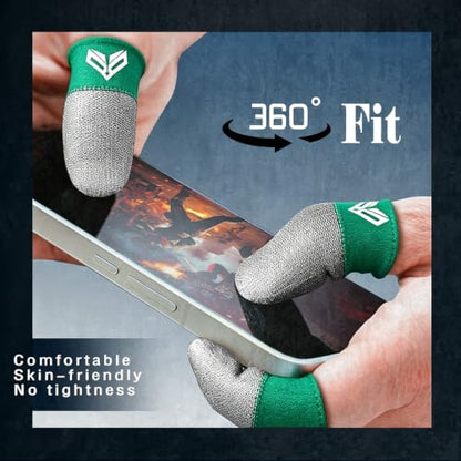 6PCS Gaming Finger Sleeves. 0.29MM Silver Fiber, Anti Sweat, Extremely Thin,Breathable Touchscreen dedales Gamer Finger Cover Thumb Sleeve Fit Phone Game Tablet Devices. (Green) - color: Green