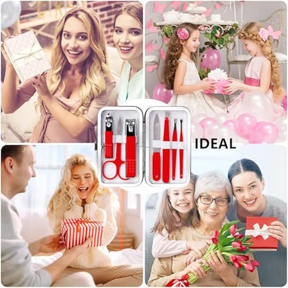 Nail Clippers for Women Manicure Kit Men Manicure Tool Nail Care Set | Nail Clipper Set Toenail Fingernail Travel Nail Clippers Kit Personal Care Tools with Travel Case Nail Grooming Kit Gifts - color: Red