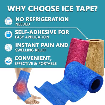 Athletic White Sports-Breathable-Easy Tear-No Sticky Residue+ Ice Tape, Self Sticking Bandage Wrap （No Refrigeration Needed）, Instant Cold Compress Compression