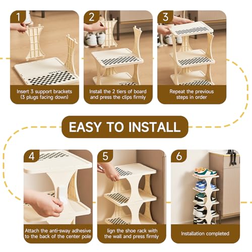 UFORU Vertical Shoe Rack 6 Tier,Narrow Free Standing Shoe Organizer | Shoe Shelf for Dorm,Narrow Shoe Rack for Closet,Entryway,Tall Stackable Plastic Shoe Organizer for Small Spaces,Easy Assembly