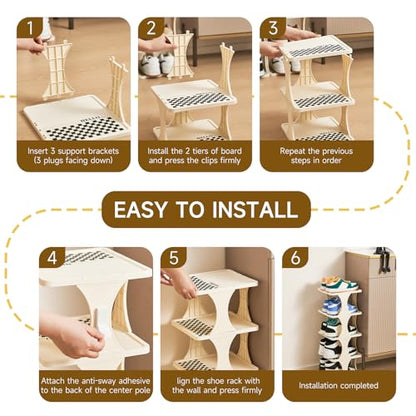 UFORU Vertical Shoe Rack 6 Tier,Narrow Free Standing Shoe Organizer | Shoe Shelf for Dorm,Narrow Shoe Rack for Closet,Entryway,Tall Stackable Plastic Shoe Organizer for Small Spaces,Easy Assembly