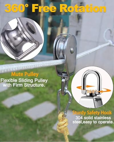20 Pack M20 Pulley Block, 10 Pcs Single Pulley & 10 Pcs Double Pulley | 304 Stainless Steel Wire Rope Lifting Swivel Hook - style: 10 Pack Single & 10 Pack Double