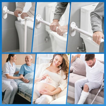 26.8 INCH Flip-Up Toilet Grab Bar with Support Leg, Wall-Mounted Safety Rail for Bathroom, Night Glow Strips on Both Sides, Folding Handrail for Elderly & Disabled - size: 26.8 In with Support Leg