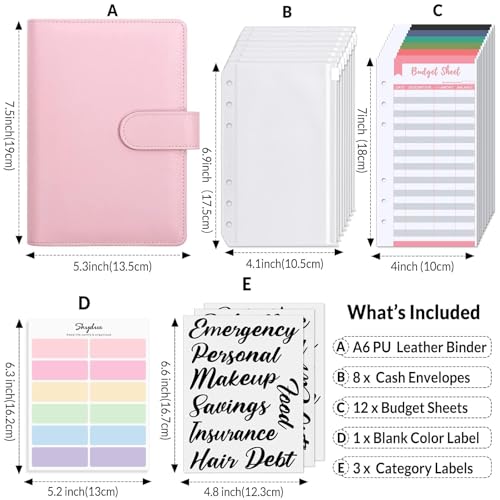 SKYDUE Budget Binder, Money Saving Binder with Zipper Envelopes, Cash Envelopes and Expense Budget Sheets for Budgeting - color: Pink