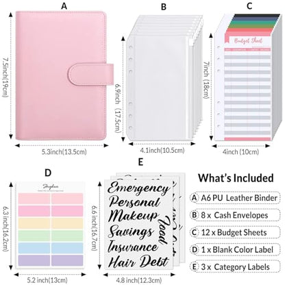 SKYDUE Budget Binder, Money Saving Binder with Zipper Envelopes, Cash Envelopes and Expense Budget Sheets for Budgeting - color: Pink