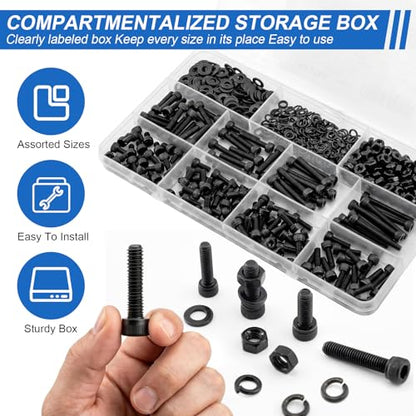 544Pcs M4 Screws Assortment Kit, M4x6/8/10/12/16/20/25/30 mm Hex Socket Head Cap Bolts with Nuts & Washers, 12.9 Grade Alloy Steel, Anti-Rust for 3D Printer & DIY - size: M4 Cap 12.9 - 544PCS