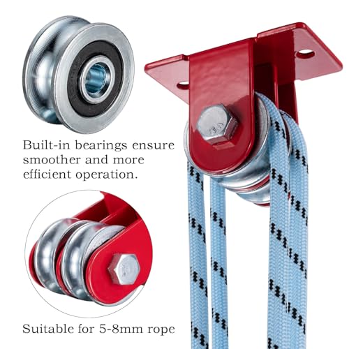 M32 Double Pulley System Hoist, Pulley Block with 65FT Nylon Rope Pulley, Ideal for Rope, Cable and Wire Guidance, Wall and Ceiling Mounting, DIY Projects