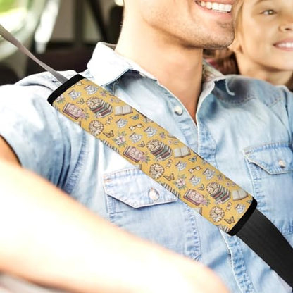 2PCS Book Cat Pink Flower Spring Art Seat Belt Cover Soft Padded Neck Strap Covers for Kids, All Vehicles, Comfortable Driving - color: Pattern 164