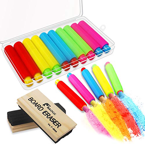 10 Pcs Colored Chalk Holder Clip with Storage Case and 2 Pack Blackboard Erasers for Teachers, Kids