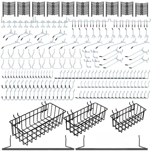 310PCS Pegboard Accessories Organizer Kit, Peg Board Baskets and Paper Towel Holder for 1/8 and 1/4 inch Pegboard Hooks Assortment,Metal Hooks for Hanging Storage (Basket Set) - color: Basket set
