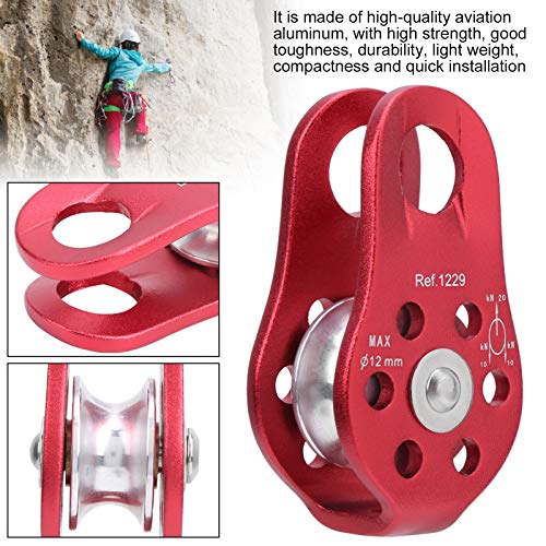 20KN Outdoor Climbing Pulley, Aluminum Side Swing Pulley, Climbing Pulley for Climbing Aloft Work Rappelling Rescue - size: Red