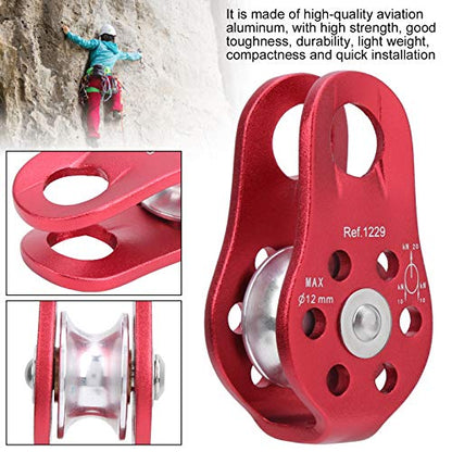 20KN Outdoor Climbing Pulley, Aluminum Side Swing Pulley, Climbing Pulley for Climbing Aloft Work Rappelling Rescue - size: Red