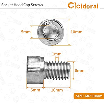 M6-1.0 x 10mm Socket Head Cap Screws Bolts, 304 Stainless Steel (A2-70), Allen Socket Drive, Bright Finish, Full Machine Threads, Quantity 25 - size: M6 x 10mm(25 PCS)